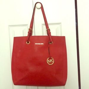 Orange/red leather Michael Kors large hobo